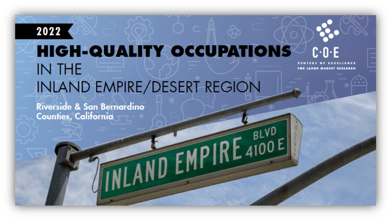 Cover for the 2022 Inland Empire/Desert High-Quality Occupations report.