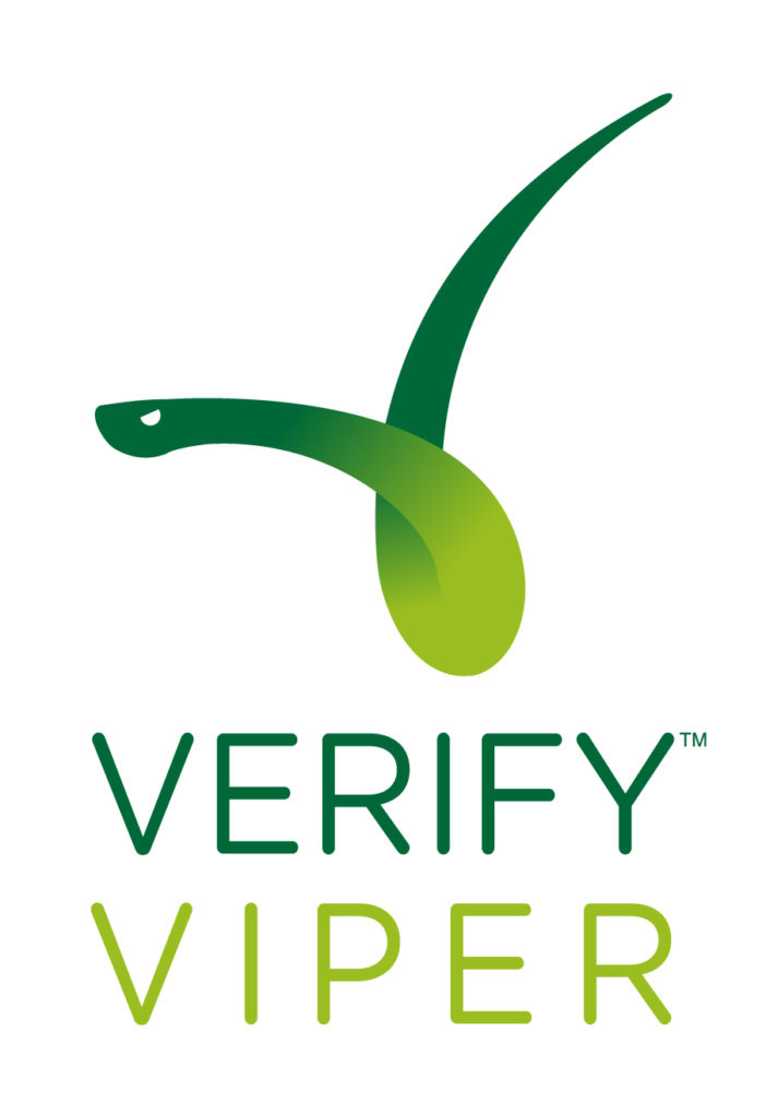 The logo for Verify Viper: a green illustrated snake in the shape of a V