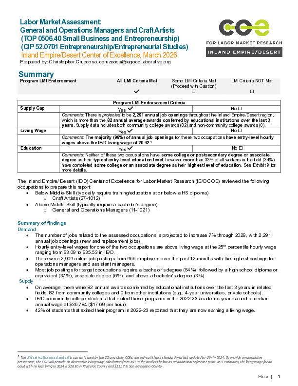 General and Operations Managers and Craft Artists