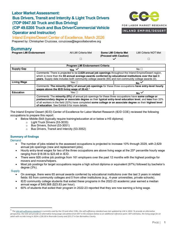Bus Drivers, Transit and Intercity & Light Truck Drivers