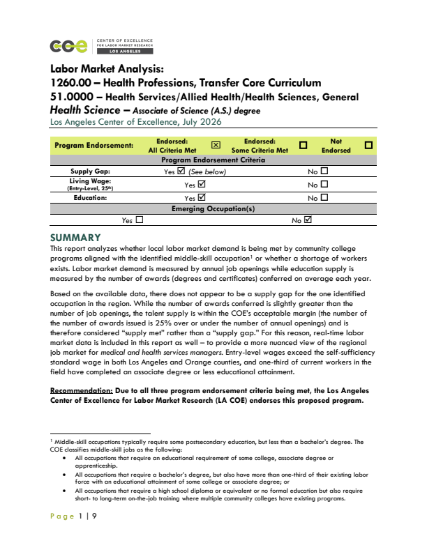 Health Professionals (Transfer Program)