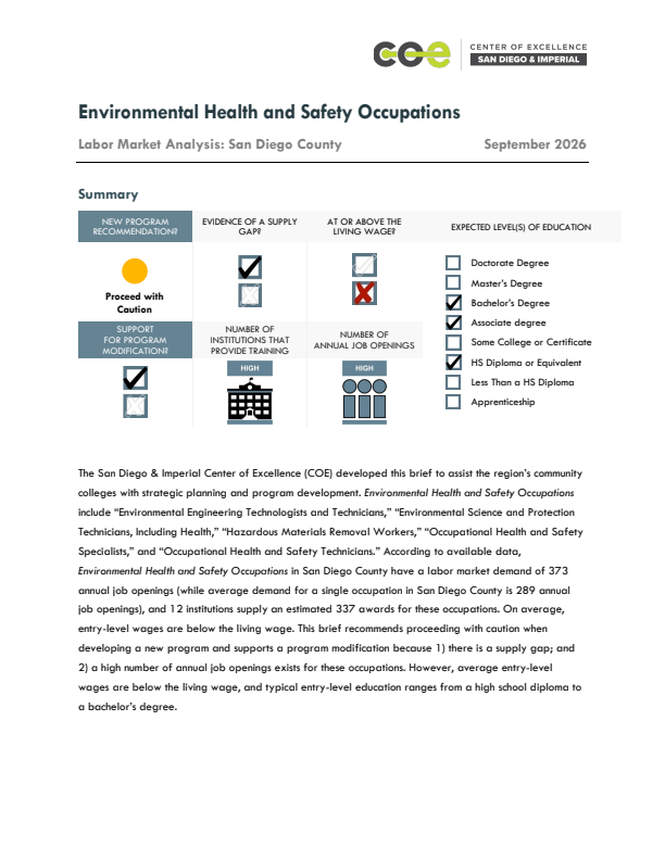 Environmental Health and Safety Occupations