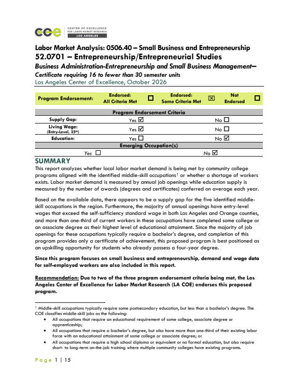 Entrepreneurs in Business Administration and Small Business Management
